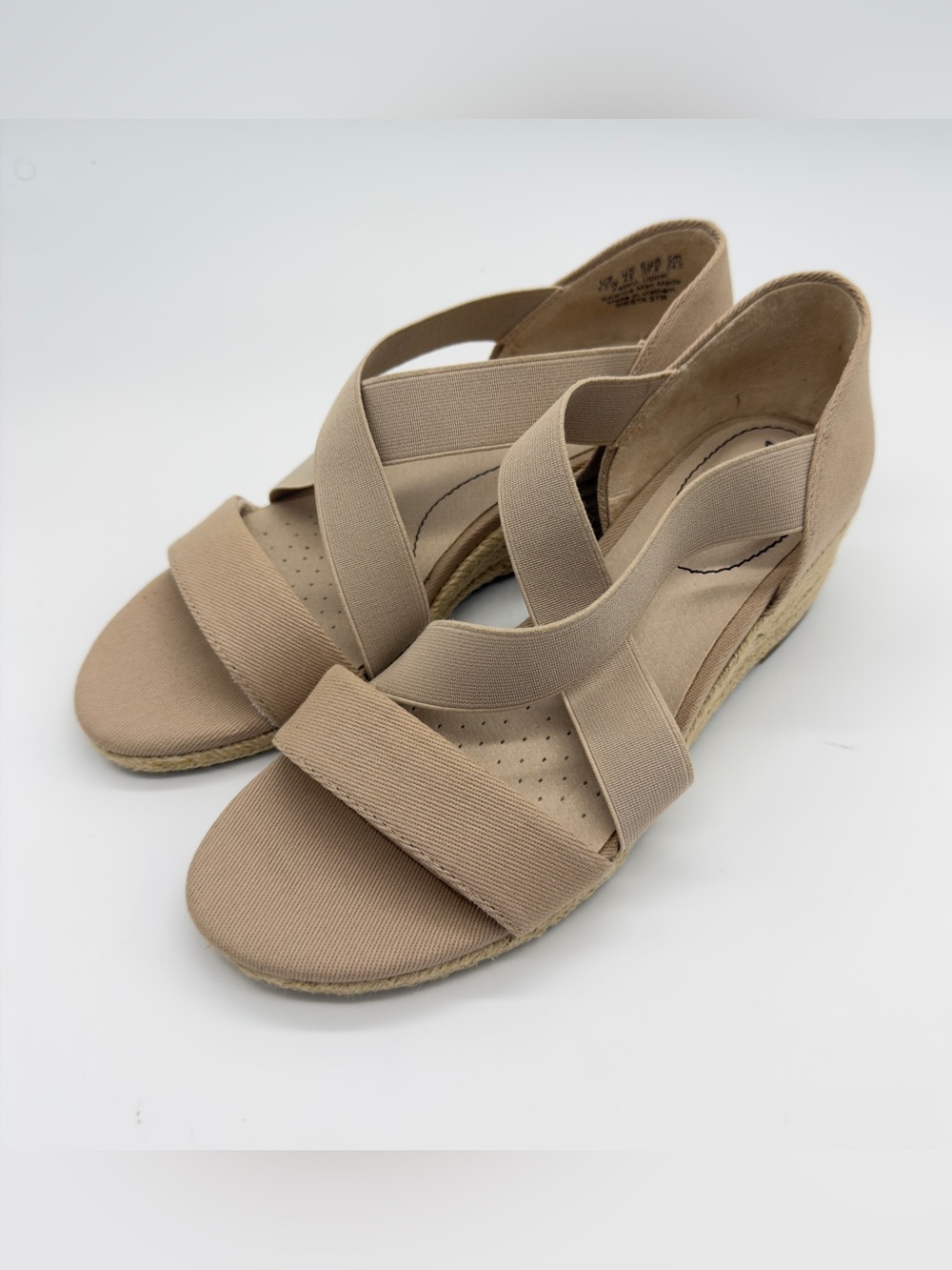 Life Stride Tan Elastic Crossover Espadrille Wedges